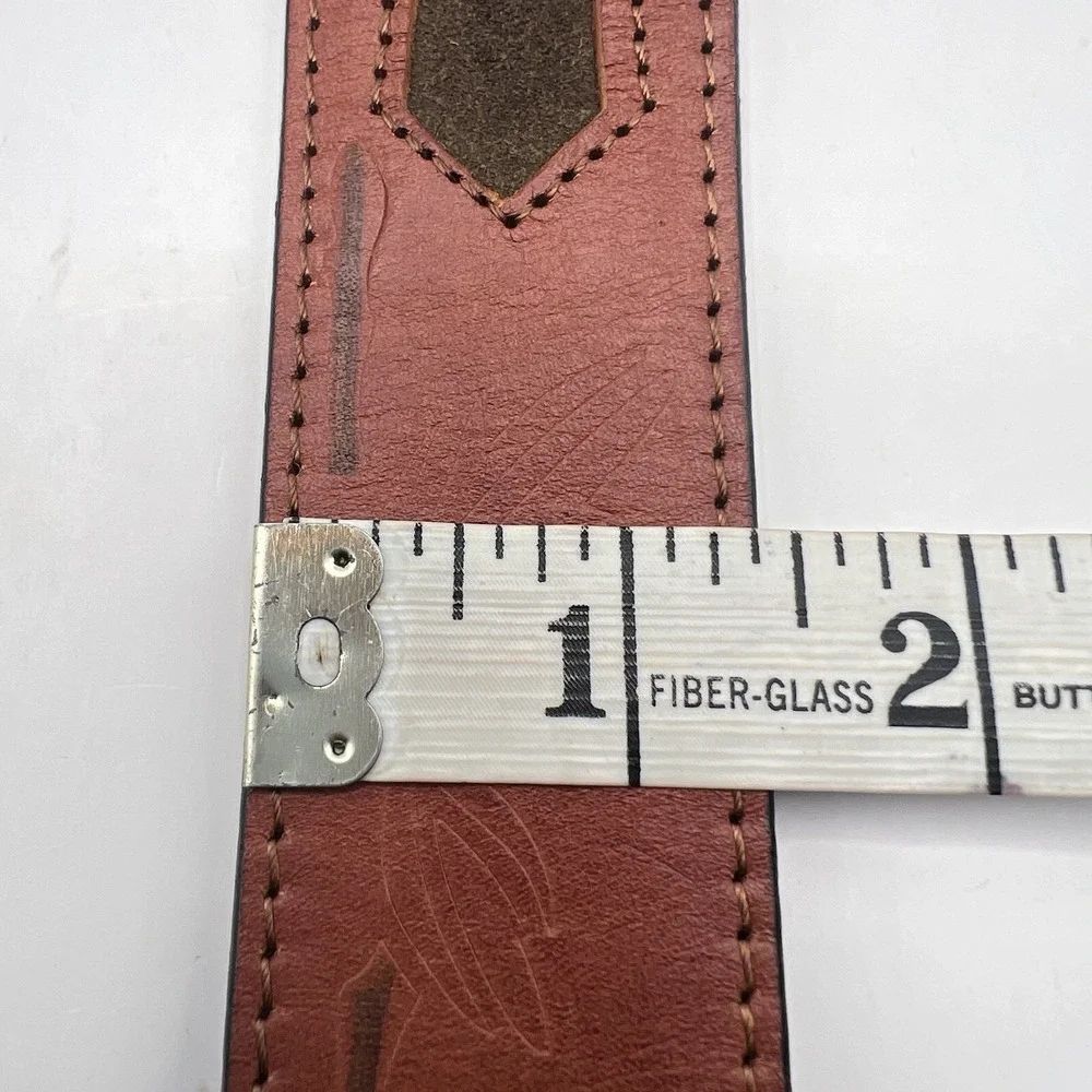 Leather Leaf Print Embossed Western Belt Women's S/M Brown Rodeo Boho
